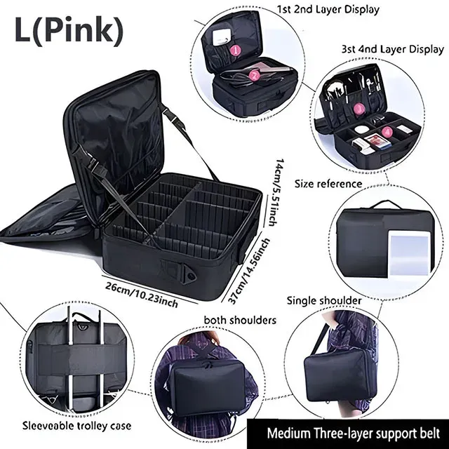 Trousse de maquillage professionnelle pour femme, grande capacité, idéale pour le voyage, organisateur de cosmétiques pour soins des ongles et maquillage 10