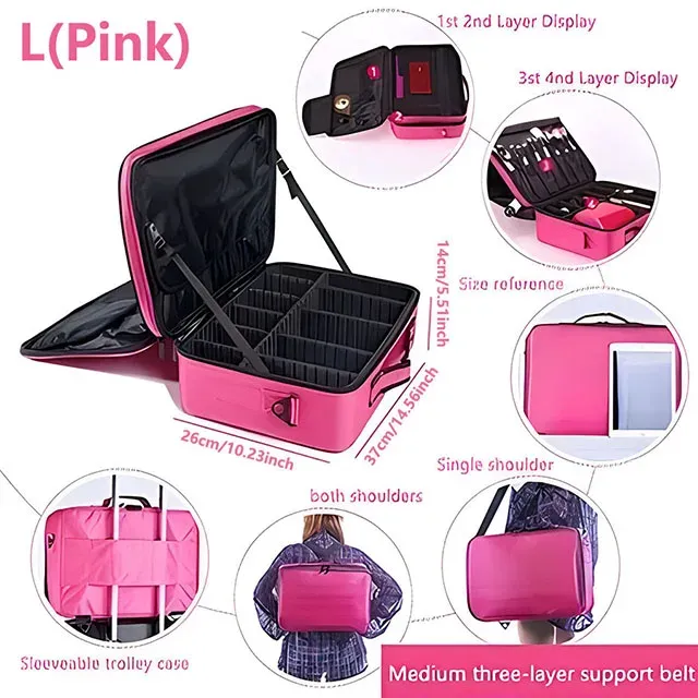 Trousse de maquillage professionnelle pour femme, grande capacité, idéale pour le voyage, organisateur de cosmétiques pour soins des ongles et maquillage 9