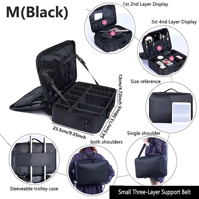 Trousse de maquillage professionnelle pour femme, grande capacité, idéale pour le voyage, organisateur de cosmétiques pour soins des ongles et maquillage 16