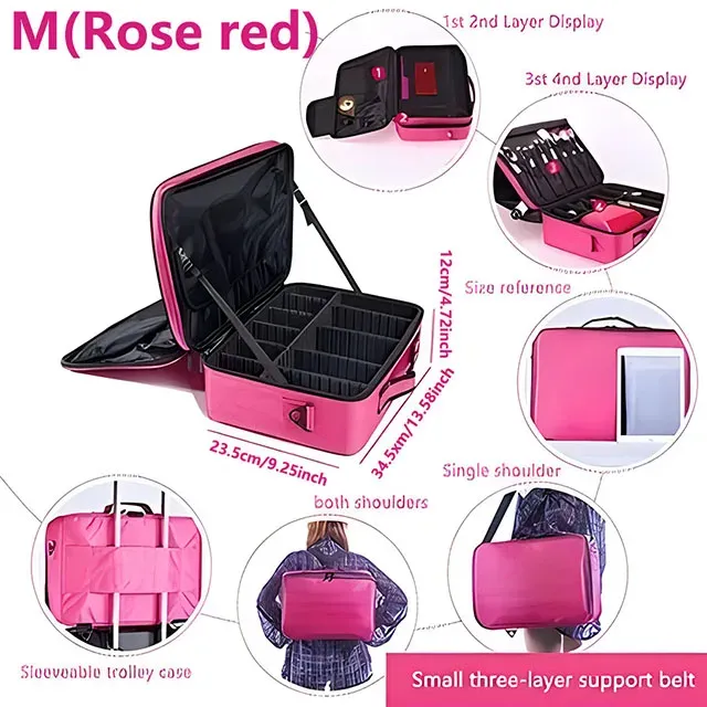 Trousse de maquillage professionnelle pour femme, grande capacité, idéale pour le voyage, organisateur de cosmétiques pour soins des ongles et maquillage 15