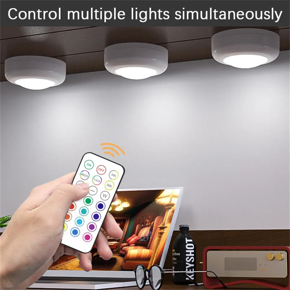 Lumières LED sous-meuble RVB sans fil avec télécommande, intensité variable, pour garde-robe, chambre à coucher et cuisine 3