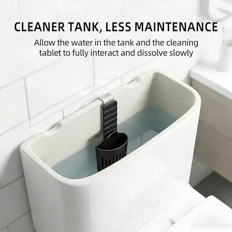 Panier de nettoyage en silicone pour réservoir de toilettes - Support suspendu réglable pour pastilles à libération lente, sans rouille 3