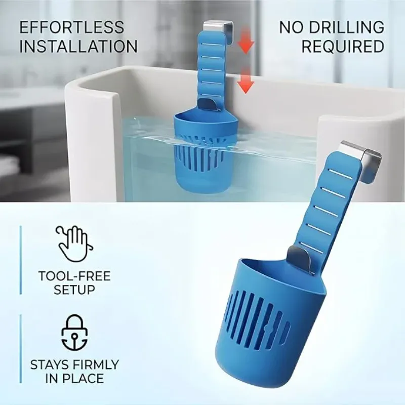 Panier de nettoyage en silicone pour réservoir de toilettes - Support suspendu réglable pour pastilles à libération lente, sans rouille 4