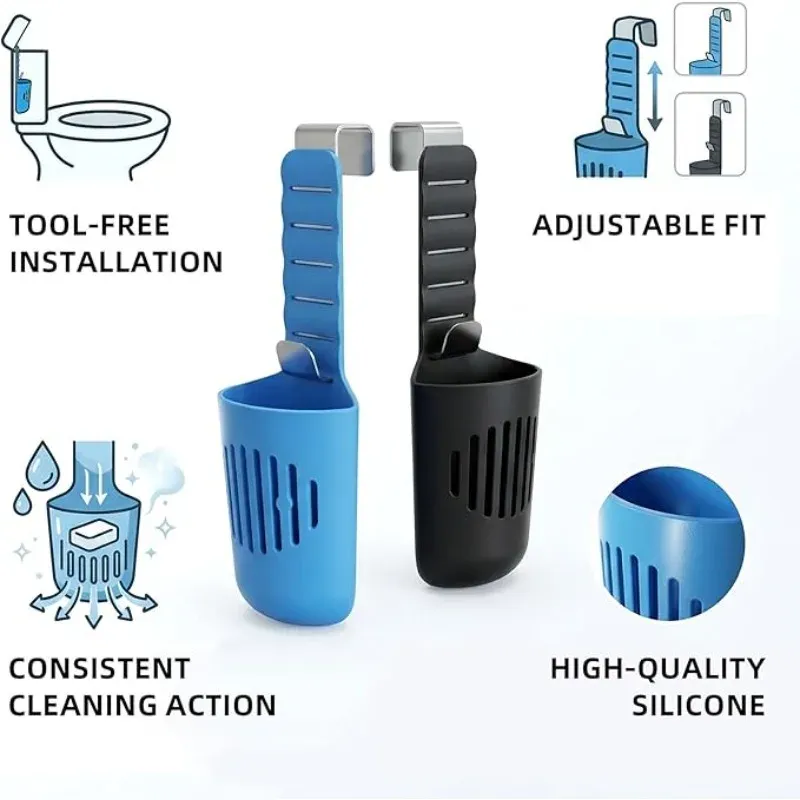 Panier de nettoyage en silicone pour réservoir de toilettes - Support suspendu réglable pour pastilles à libération lente, sans rouille 6