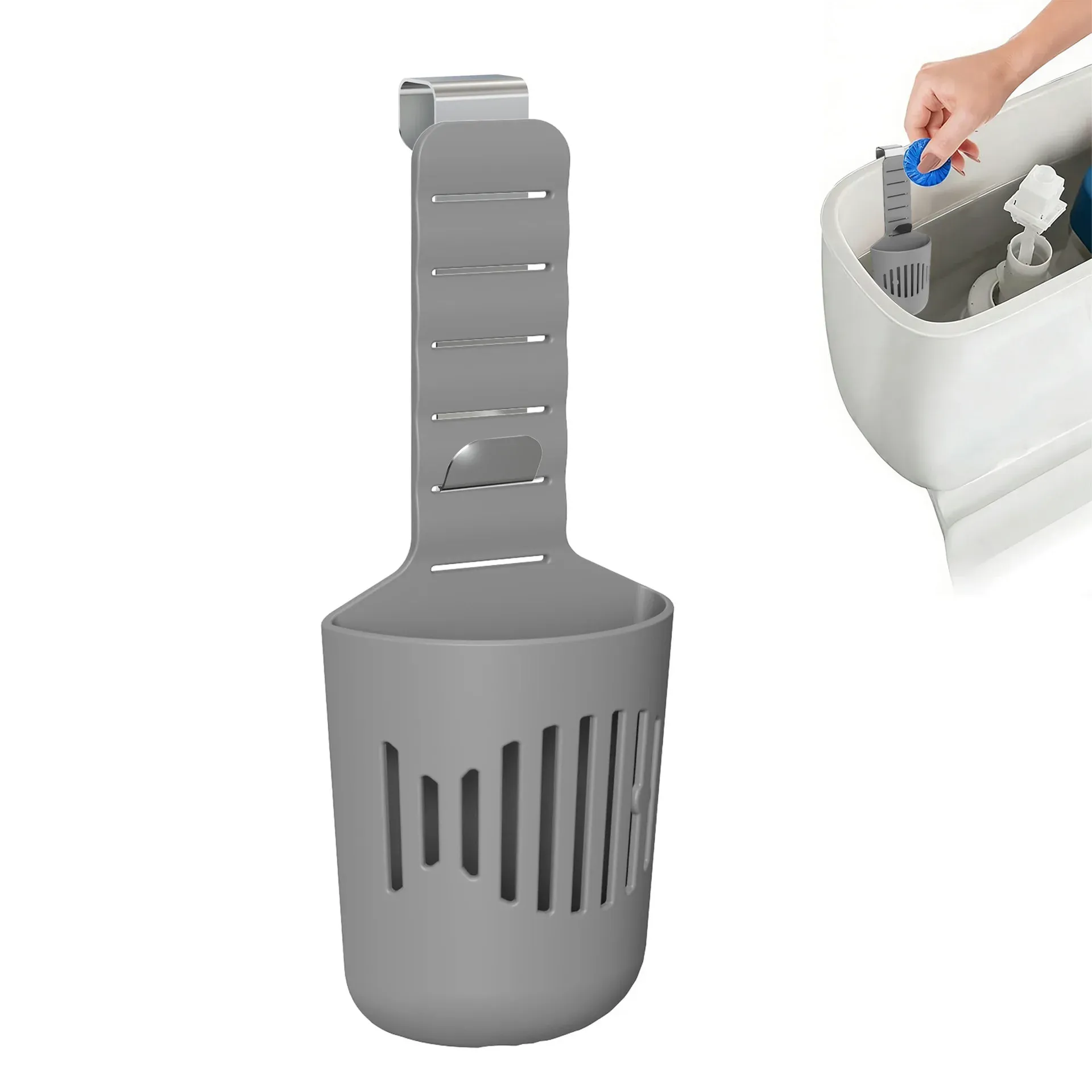 Panier de nettoyage en silicone pour réservoir de toilettes - Support suspendu réglable pour pastilles à libération lente, sans rouille 9