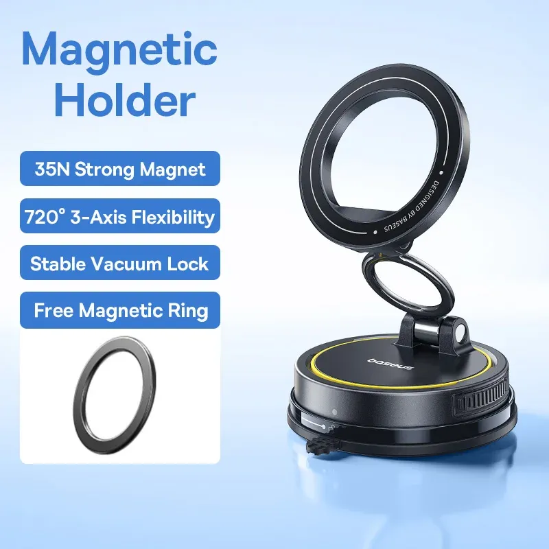 Support magnétique pour téléphone de voiture à ventouse Baseus, rotation à 360°, compatible iPhone, Samsung et Xiaomi 7