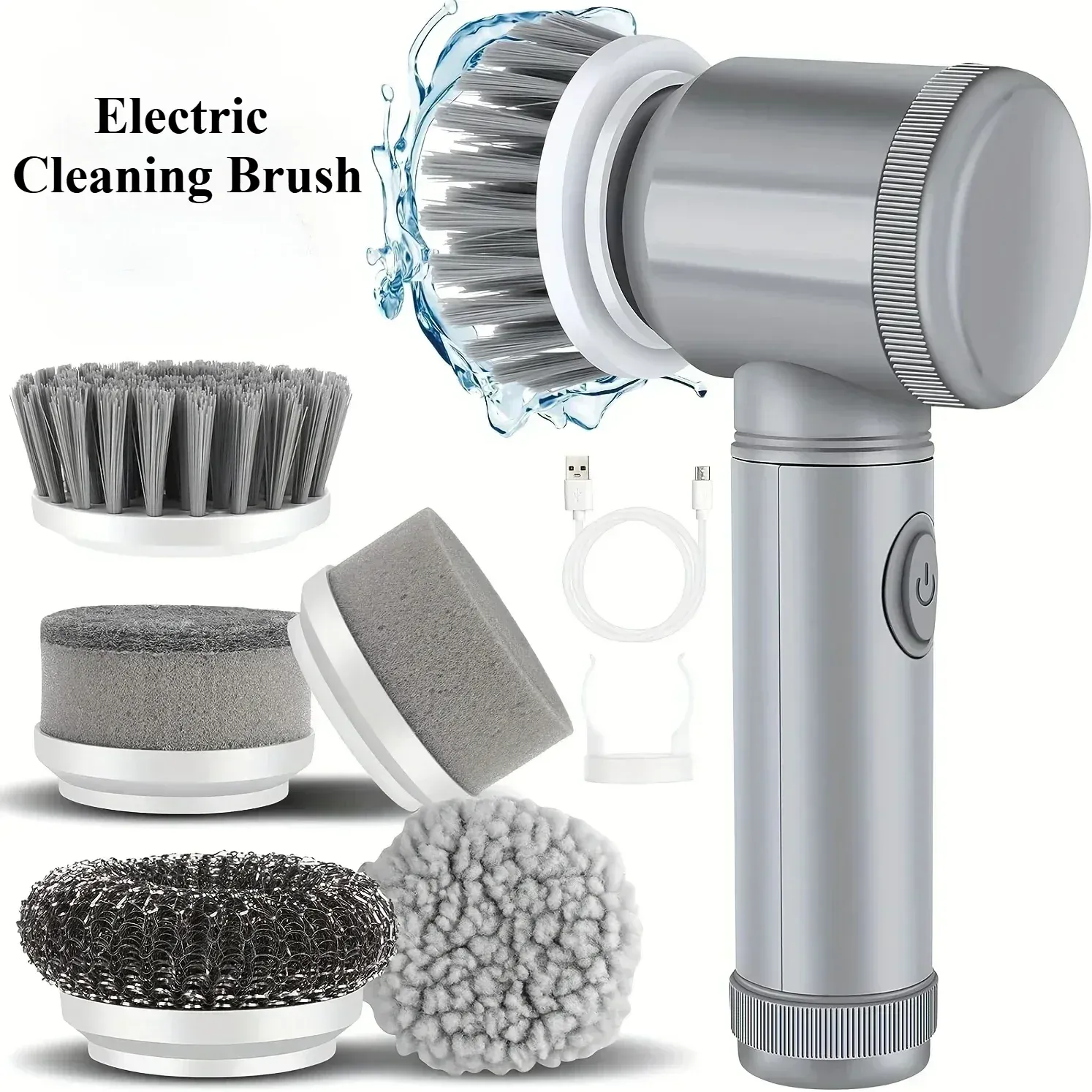 Brosse de nettoyage électrique 5 en 1 avec 5 têtes interchangeables pour salle de bains 2