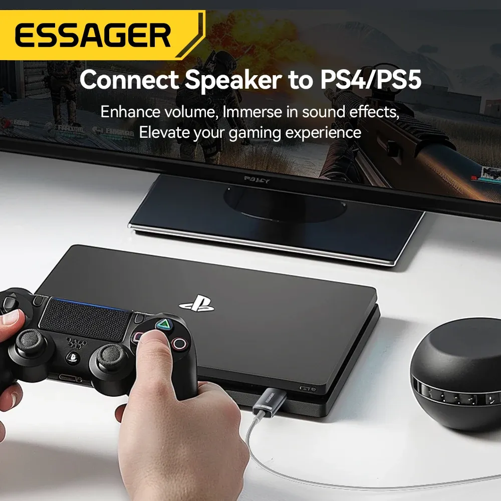 Essager – Carte son USB externe avec prise micro 3,5 mm et casque stéréo, adaptateur audio pour microphone, interface haut-parleur pour ordinateur portable 3