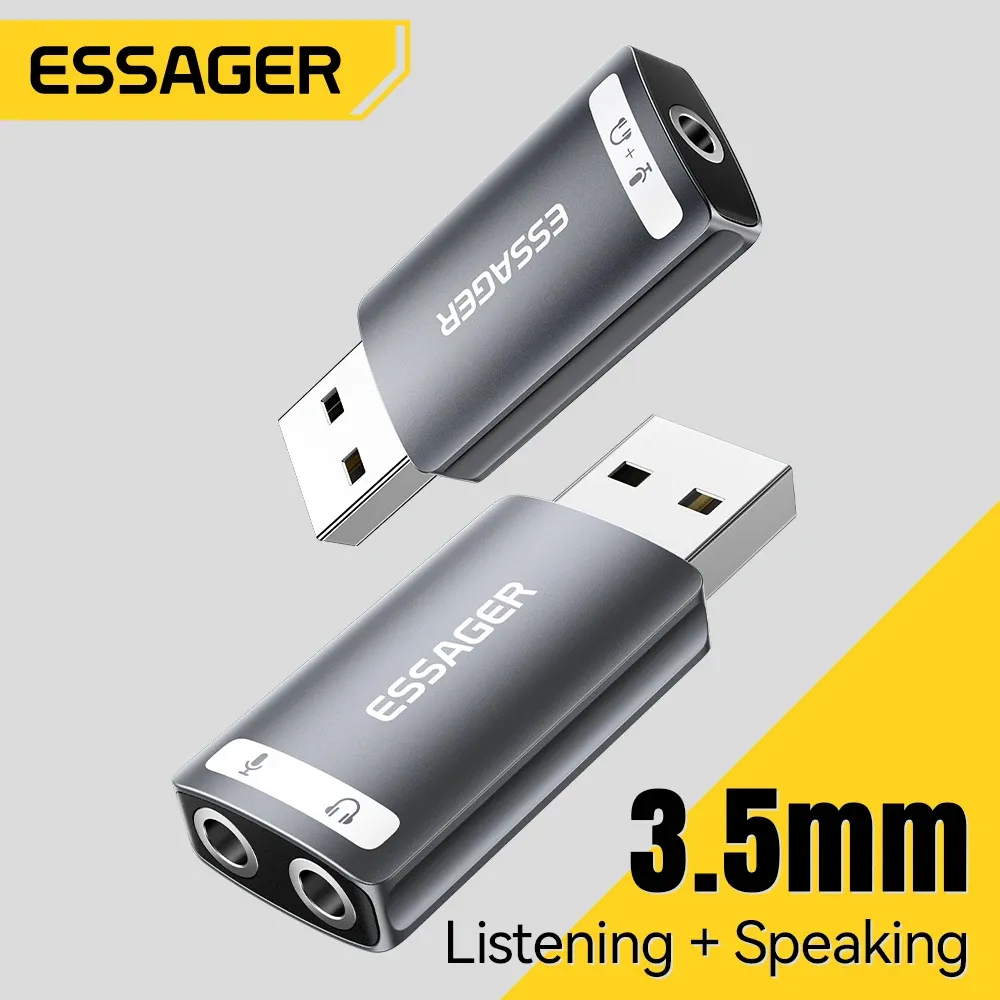 Essager – Carte son USB externe avec prise micro 3,5 mm et casque stéréo, adaptateur audio pour microphone, interface haut-parleur pour ordinateur portable