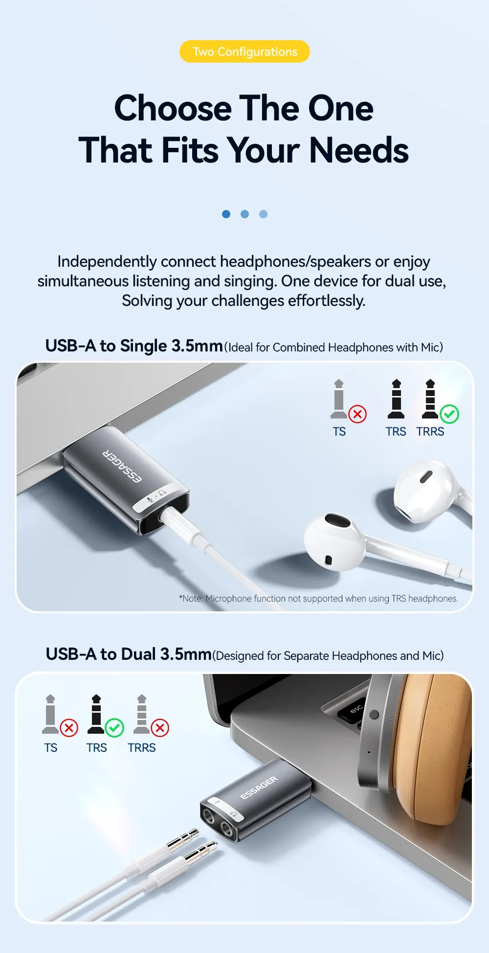 Adaptateur audio USB Essager en situation d'utilisation
