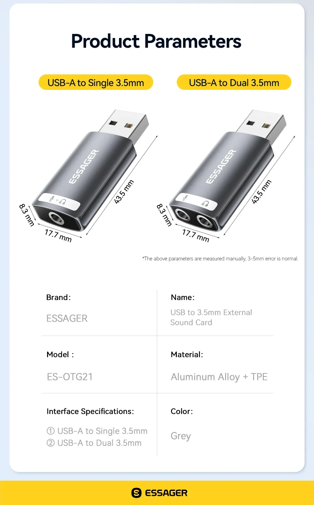 Adaptateur audio USB Essager, présentation finale