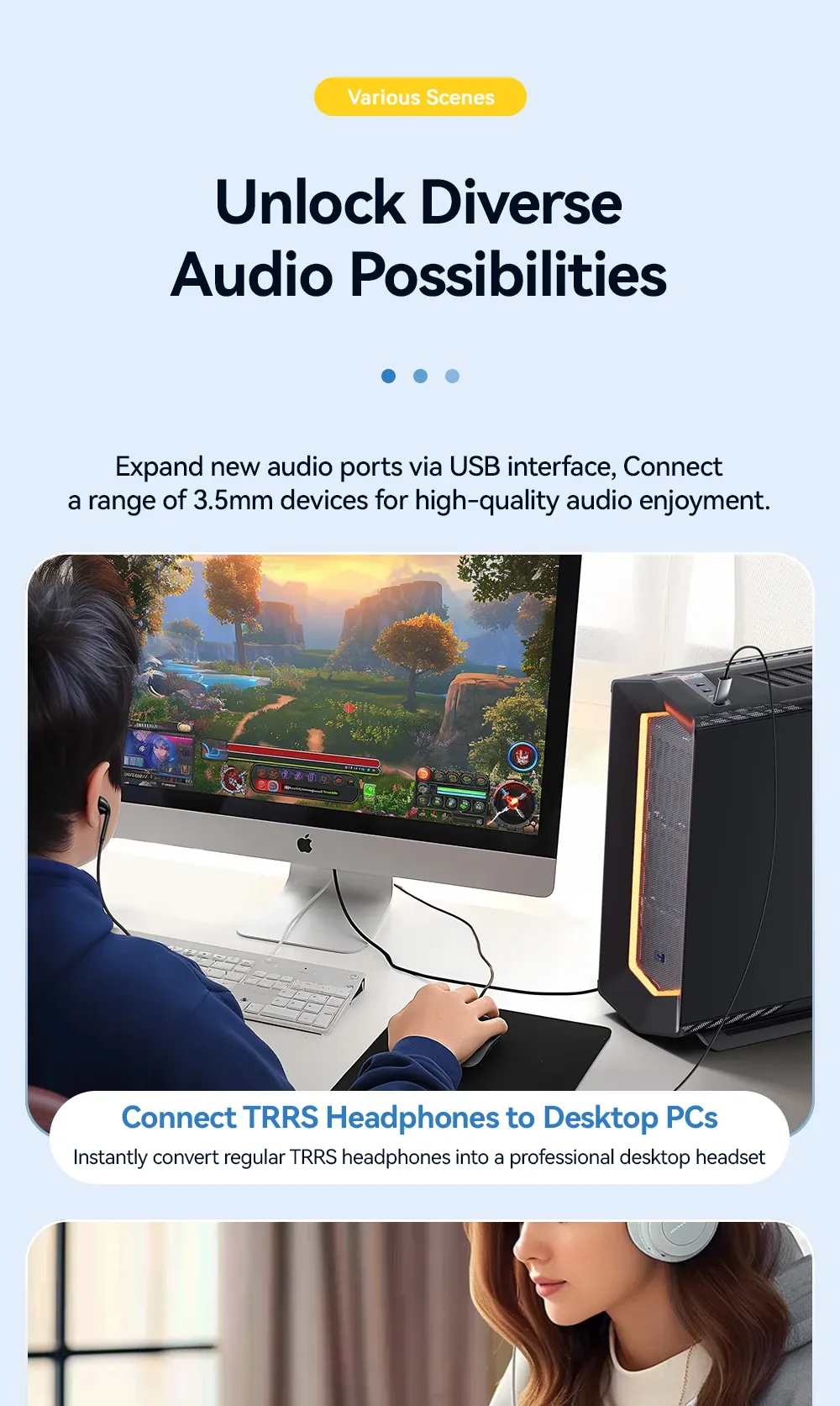 Adaptateur audio USB Essager, finition et format