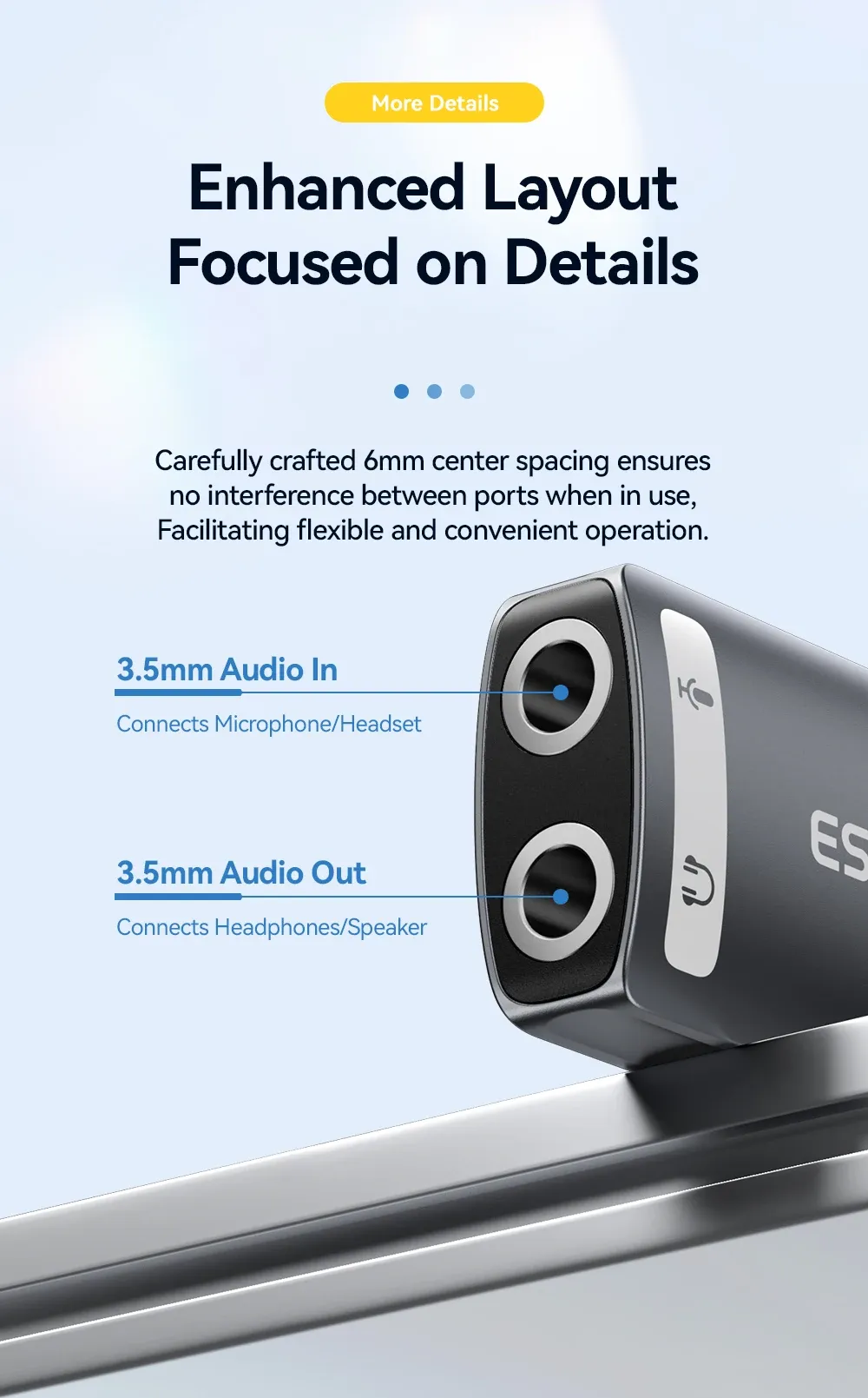 Adaptateur audio USB Essager, modèle à deux ports