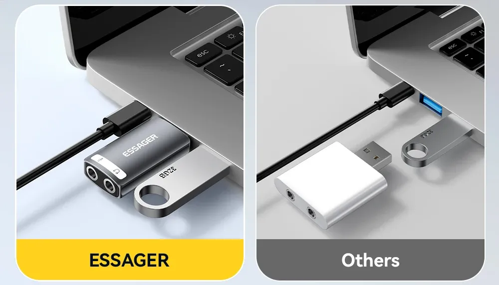 Adaptateur audio USB Essager, prises audio