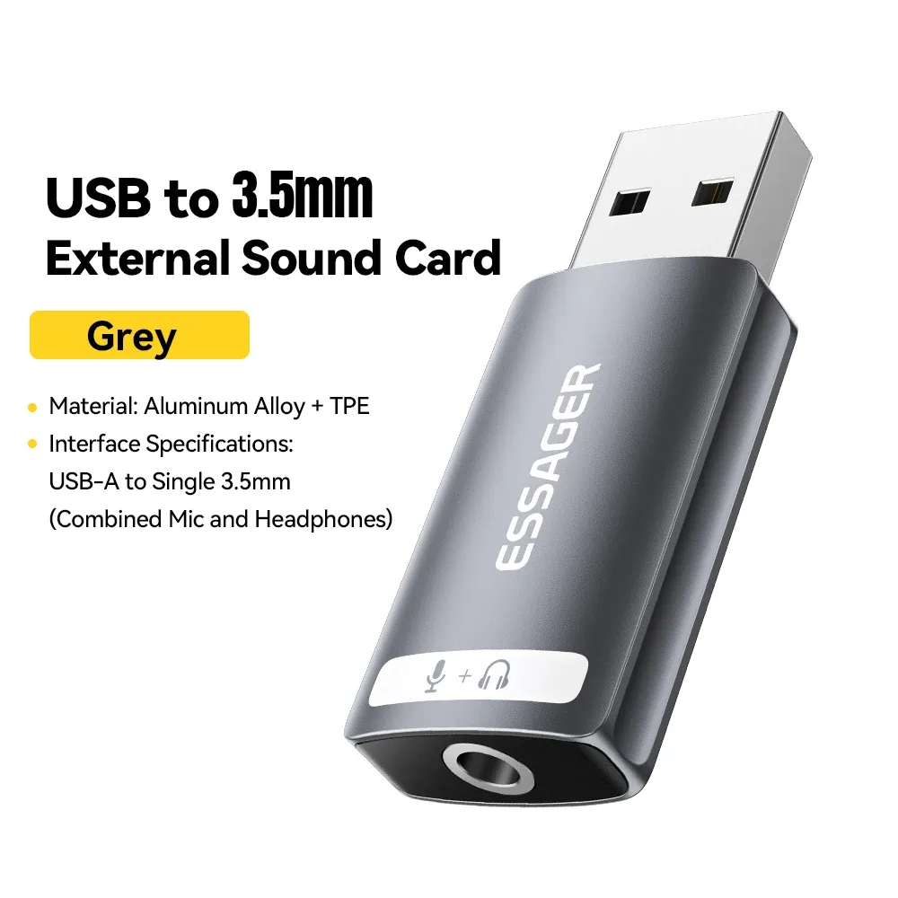Essager – Carte son USB externe avec prise micro 3,5 mm et casque stéréo, adaptateur audio pour microphone, interface haut-parleur pour ordinateur portable 7