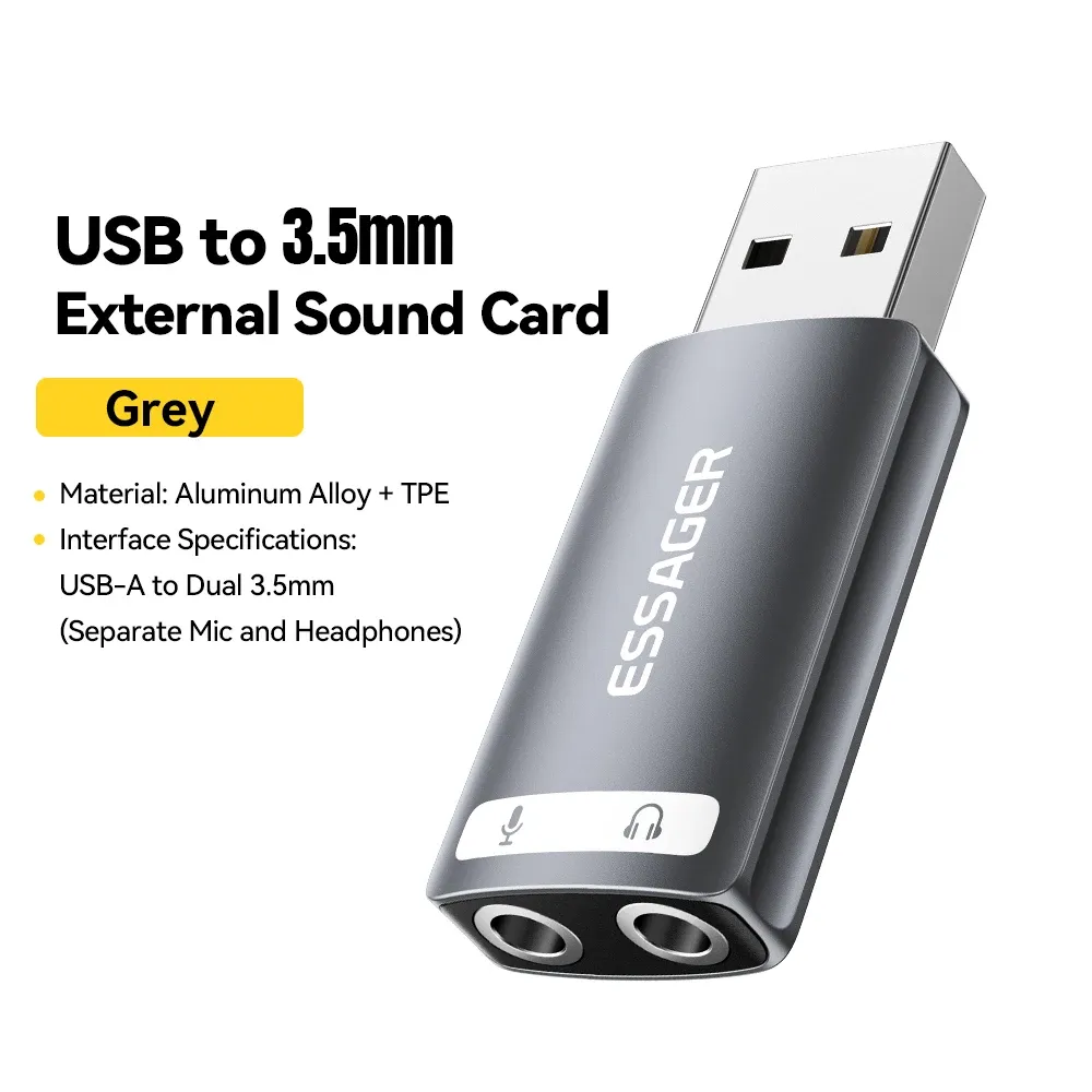 Essager – Carte son USB externe avec prise micro 3,5 mm et casque stéréo, adaptateur audio pour microphone, interface haut-parleur pour ordinateur portable 8