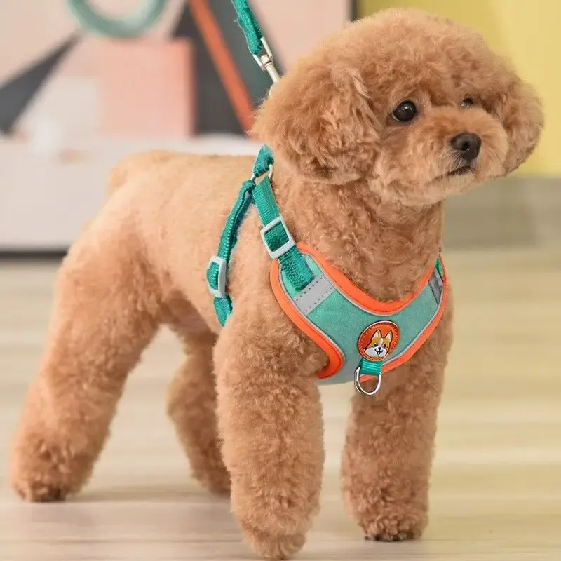 Harnais réglable sans traction pour chien avec bande réfléchissante, laisse de marche et de course, sangle poitrine et gilet pour chat