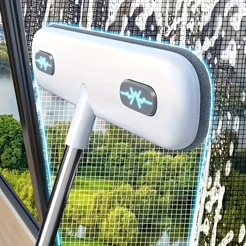 Brosse de nettoyage de vitres et épilateur pour animaux de compagnie avec double tige télescopique et outil réglable pour écrans et verre - Image 1