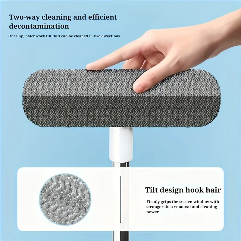 Brosse de nettoyage de vitres et épilateur pour animaux de compagnie avec double tige télescopique et outil réglable pour écrans et verre 6