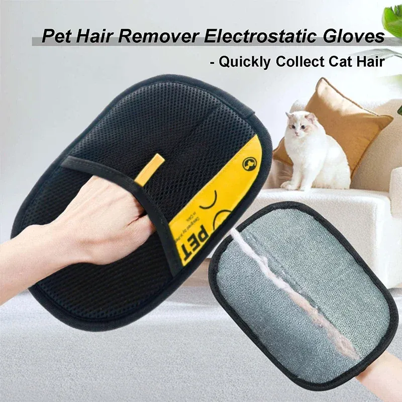 Gants électrostatiques 2 en 1 pour l'élimination des poils d'animaux (chats et chiens), réutilisables et lavables, avec brosse à rouleau 4