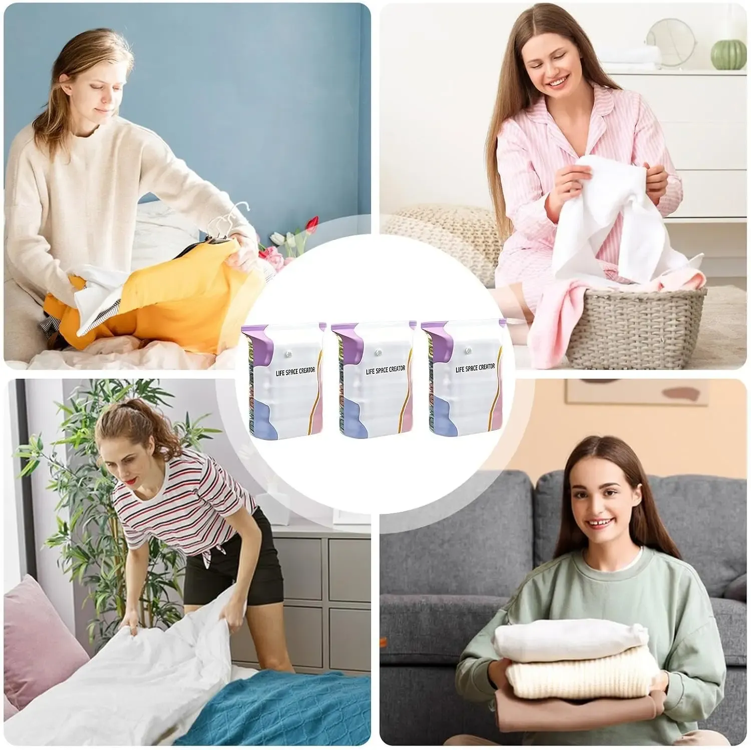 Sacs de compression sous vide 3D sans pompe, épais et hermétiques, pour le rangement des couettes et vêtements, gain de place idéal pour la maison et les voyages 5