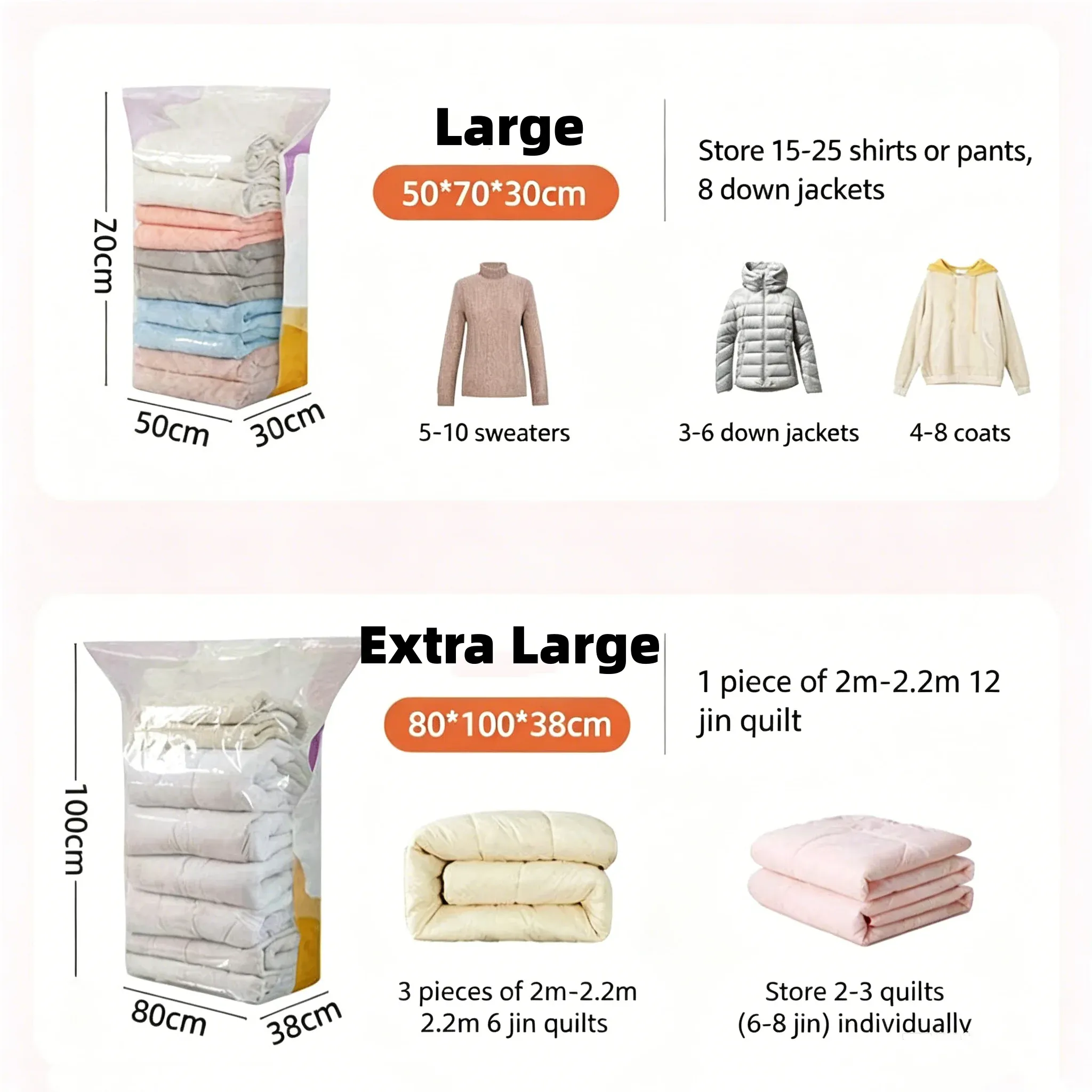 Sacs de compression sous vide 3D sans pompe, épais et hermétiques, pour le rangement des couettes et vêtements, gain de place idéal pour la maison et les voyages 6