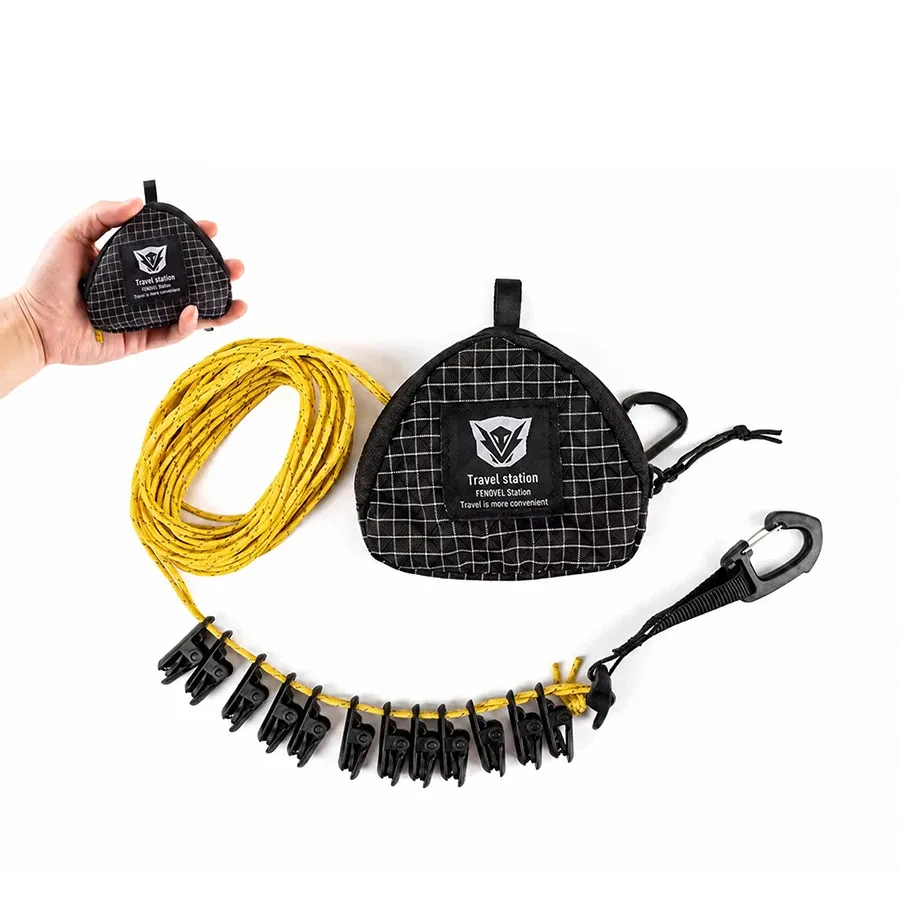 Corde à linge extérieure réglable coupe-vent avec pinces, portable