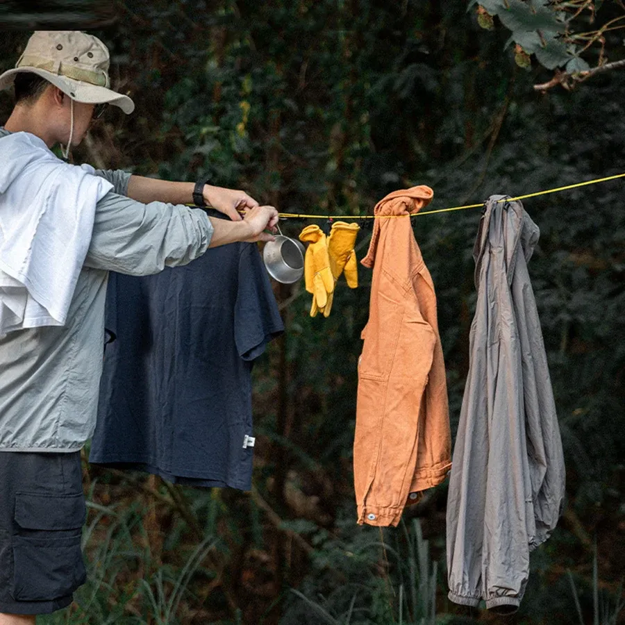 Corde à linge extérieure réglable coupe-vent avec pinces, portable 4