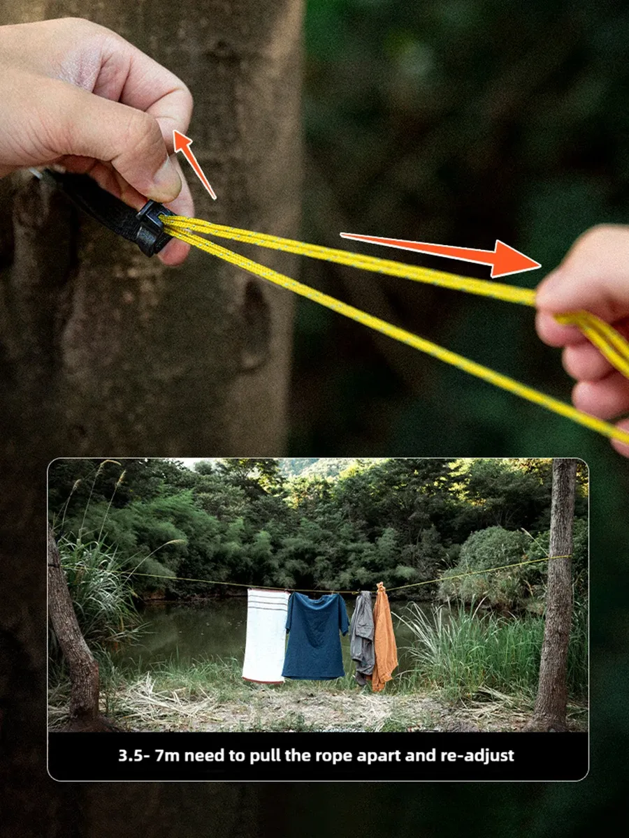 Corde à linge extérieure réglable coupe-vent avec pinces, portable 5