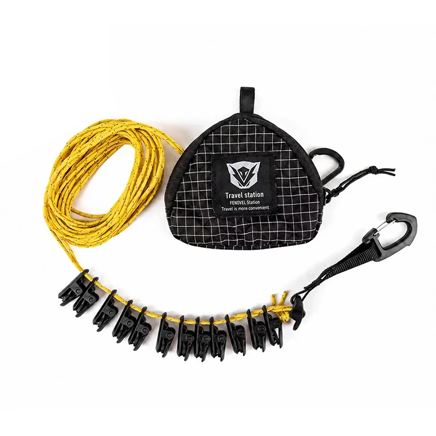 Corde à linge extérieure réglable coupe-vent avec pinces, portable 7