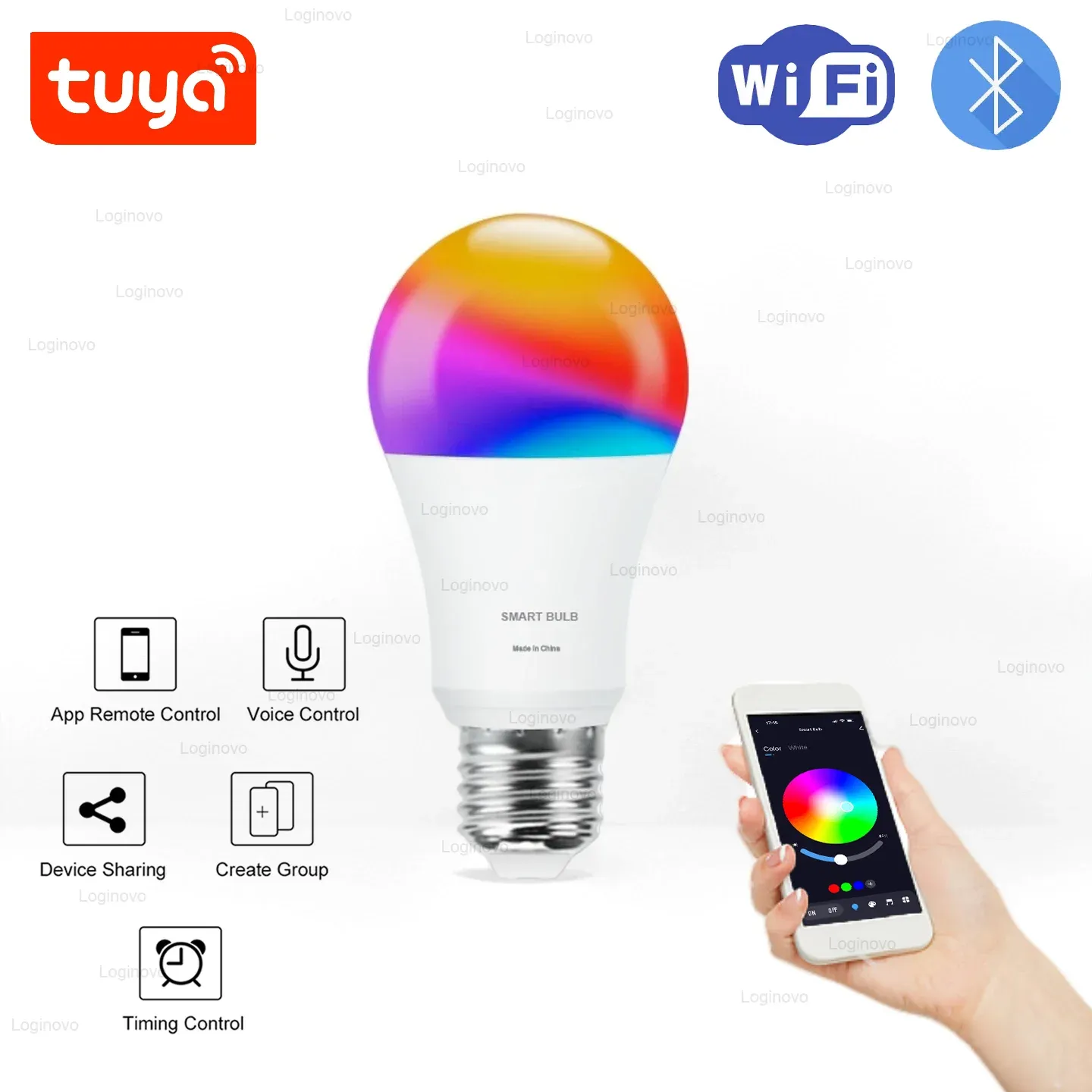 Ampoule LED Bluetooth/WiFi E27 15W 20W 110V 220V RGB RGBCW à intensité variable, compatible Alexa, Google Home, Tuya et Smart Life - Image 1