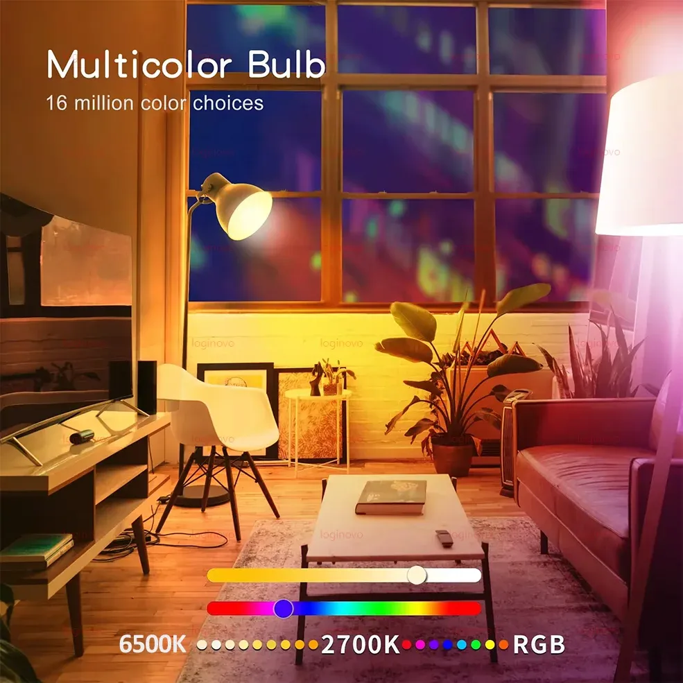 Ampoule LED connectée sous différents éclairages