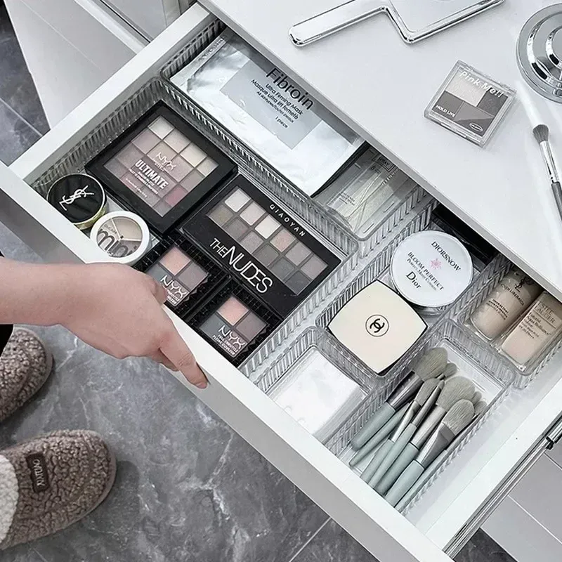 Organisateurs de tiroirs de bureau, ensemble de rangement pour salle de bain en plastique, organisateur de maquillage, boîte de rangement transparente, bacs, gadget de cuisine 2