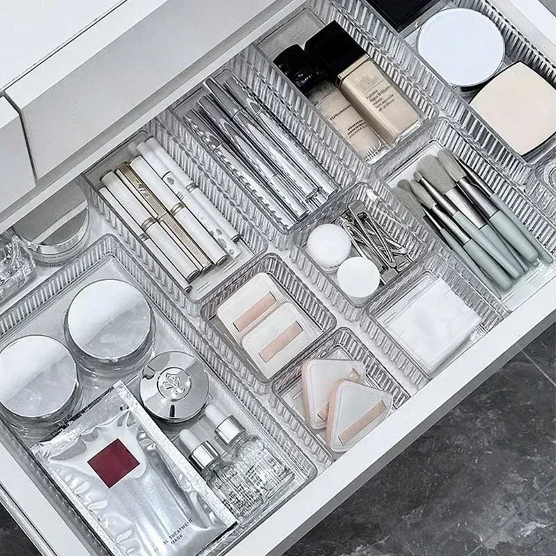 Organisateurs de tiroirs de bureau, ensemble de rangement pour salle de bain en plastique, organisateur de maquillage, boîte de rangement transparente, bacs, gadget de cuisine 4