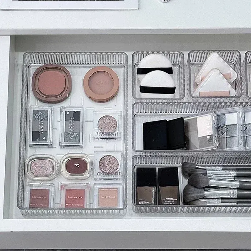 Organisateurs de tiroirs de bureau, ensemble de rangement pour salle de bain en plastique, organisateur de maquillage, boîte de rangement transparente, bacs, gadget de cuisine 5