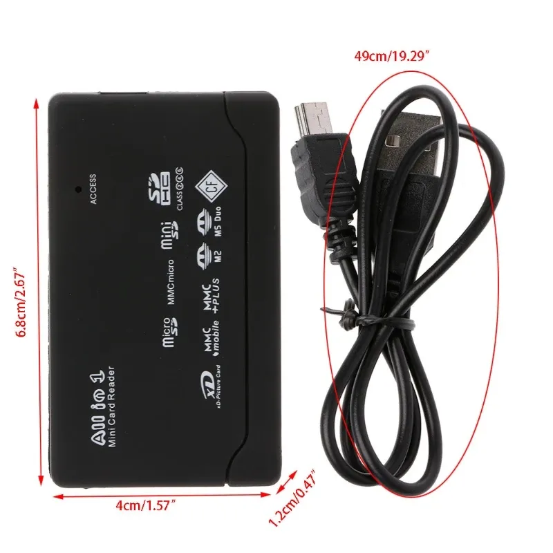 Lecteur de cartes mémoire USB externe 21 en 1 compatible SDHC, M2, RS-MMC, XD, CF, SD, TF et MS, avec câble USB intégré 4