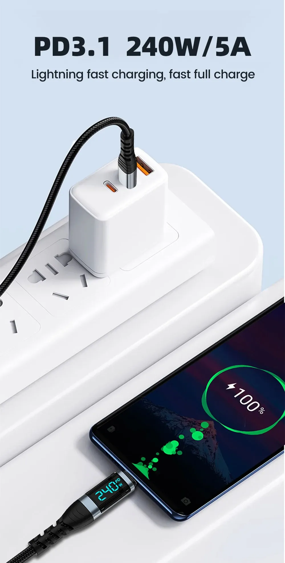 Câble de charge en situation d'utilisation