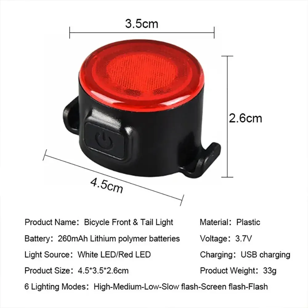 Feu de vélo rechargeable, mini feu arrière de sécurité LED pour vélo, avant et arrière 3