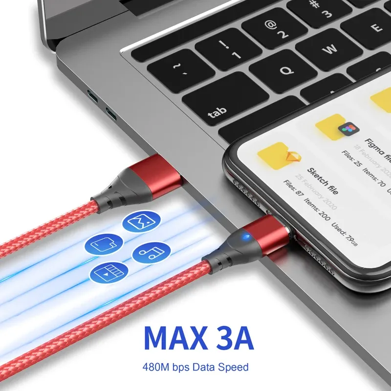 Câble magnétique à charge rapide Micro USB / USB-C pour téléphone portable 3