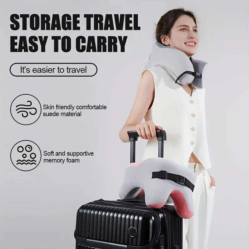 Oreiller cervical de voyage en mousse à mémoire de forme à rebond lent, en forme de U, pour la voiture, l'avion et le bureau 4