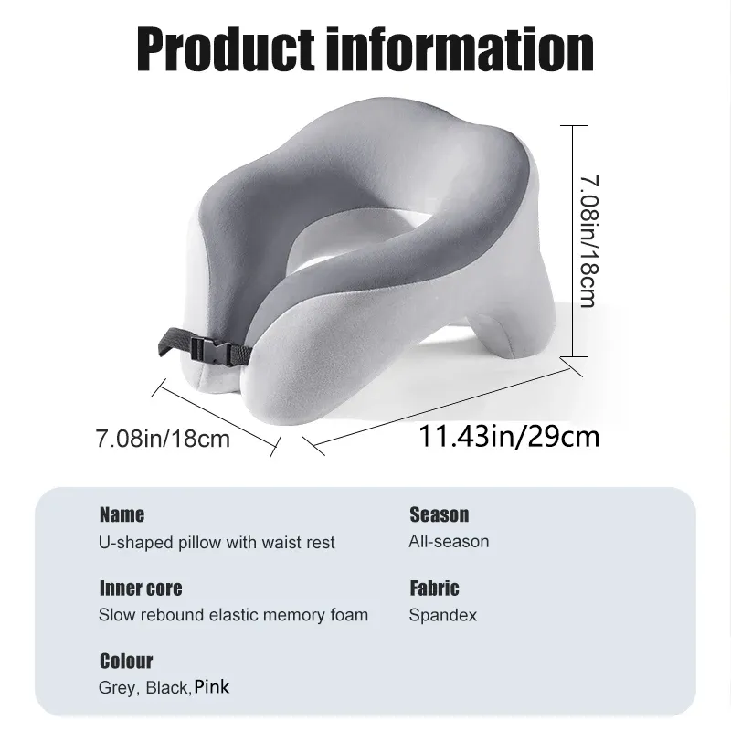 Oreiller cervical de voyage en mousse à mémoire de forme à rebond lent, en forme de U, pour la voiture, l'avion et le bureau 6