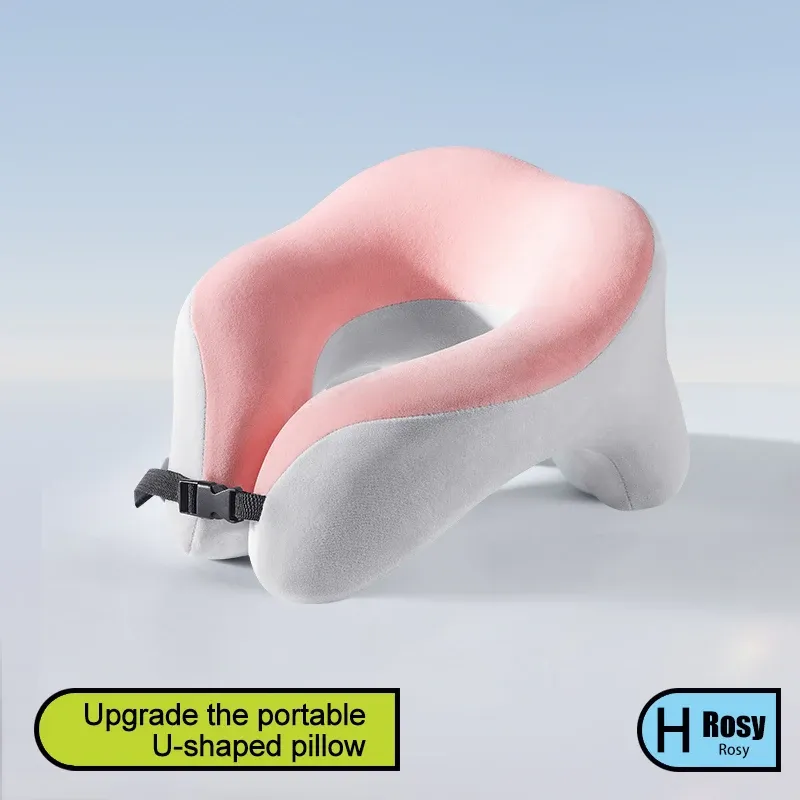 Oreiller cervical de voyage en mousse à mémoire de forme à rebond lent, en forme de U, pour la voiture, l'avion et le bureau 7