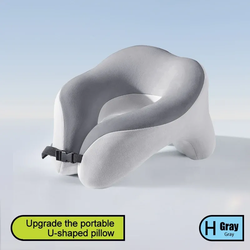 Oreiller cervical de voyage en mousse à mémoire de forme à rebond lent, en forme de U, pour la voiture, l'avion et le bureau 8