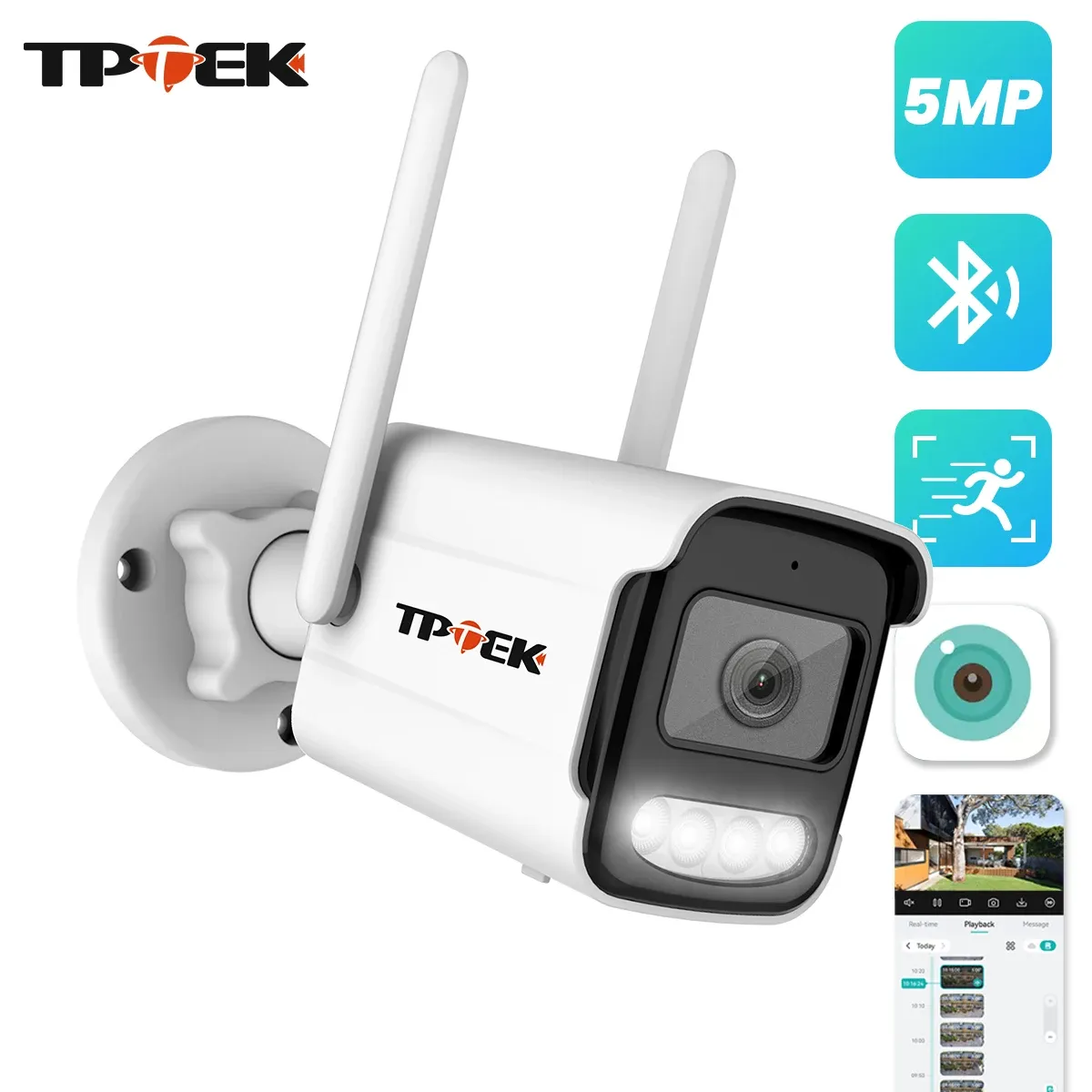 Caméra IP 5 MP sans fil avec Wi-Fi, détection humaine par IA, compatible ICSee, caméra de surveillance extérieure