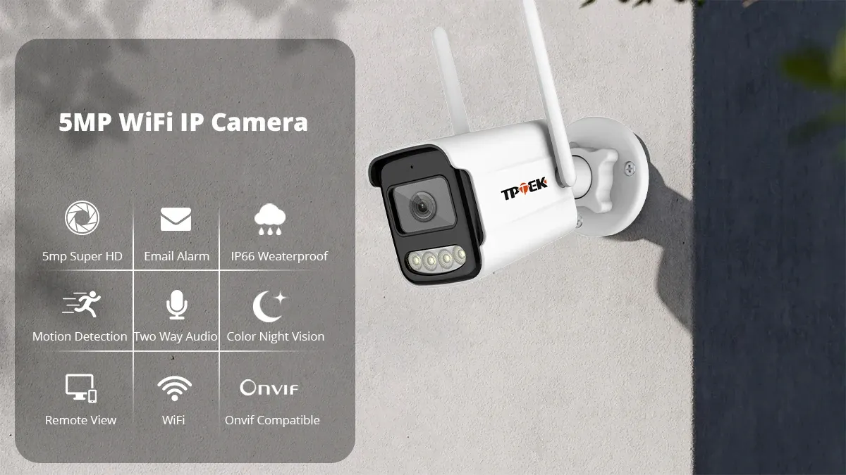 Caméra IP 5MP Wi-Fi sans fil pour surveillance extérieure