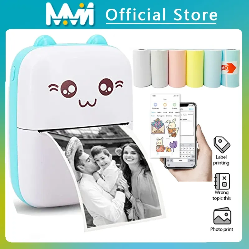 Mini imprimante thermique portable sans fil Bluetooth 203 dpi pour étiquettes, photos et mémos, avec câble USB - Image 1