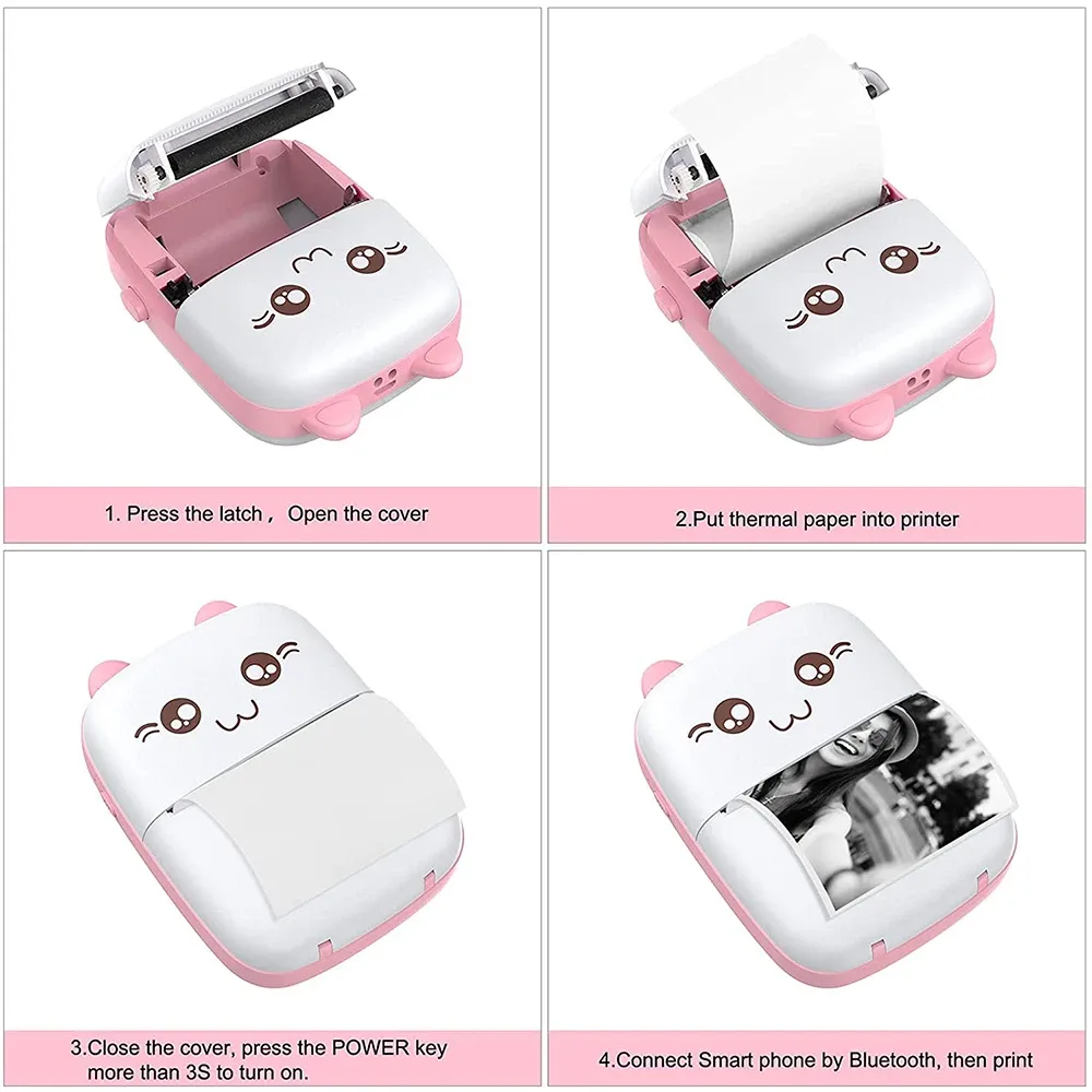 Mini imprimante thermique portable sans fil Bluetooth 203 dpi pour étiquettes, photos et mémos, avec câble USB 6