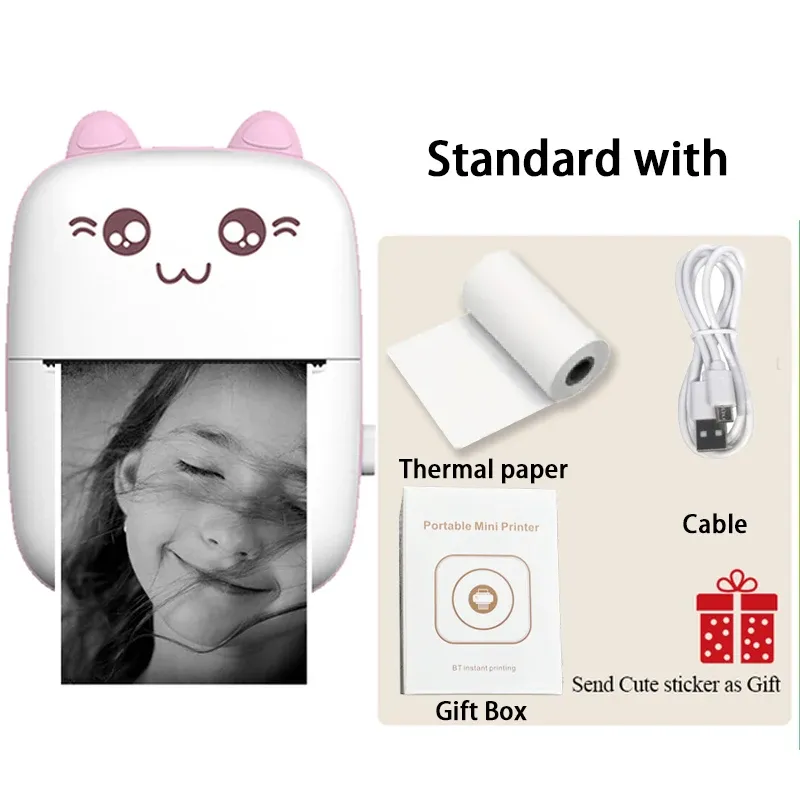 Mini imprimante thermique portable sans fil Bluetooth 203 dpi pour étiquettes, photos et mémos, avec câble USB 7