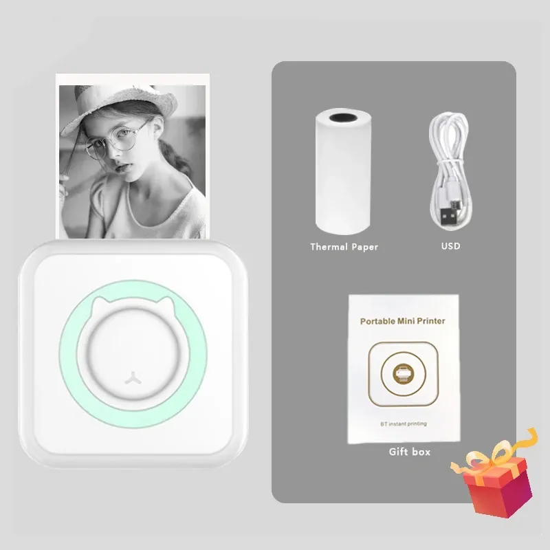 Mini imprimante thermique portable sans fil Bluetooth 203 dpi pour étiquettes, photos et mémos, avec câble USB 11
