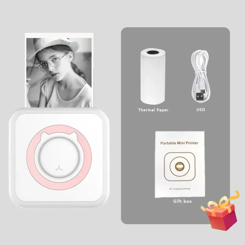 Mini imprimante thermique portable sans fil Bluetooth 203 dpi pour étiquettes, photos et mémos, avec câble USB 10